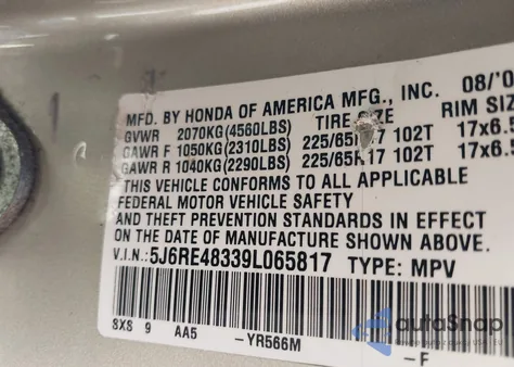2009 Honda Cr-V Lx from USA, damaged, VIN 5J6RE48339L065817